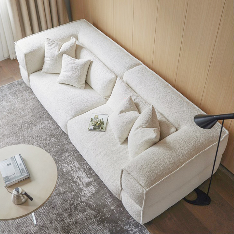 Nordic Style Home Villa Living Room White Teddy Boucle Fabric Sofa Couch
