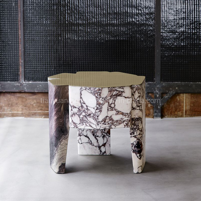 Custom Made Viola Marble Stone Top Natural Coffee Table