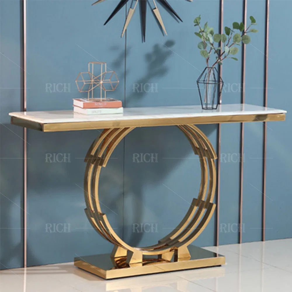 Entry Console Table with Marble Top Narrow Metal Stainless Steel Entrance Table Hallway Marble Console Table