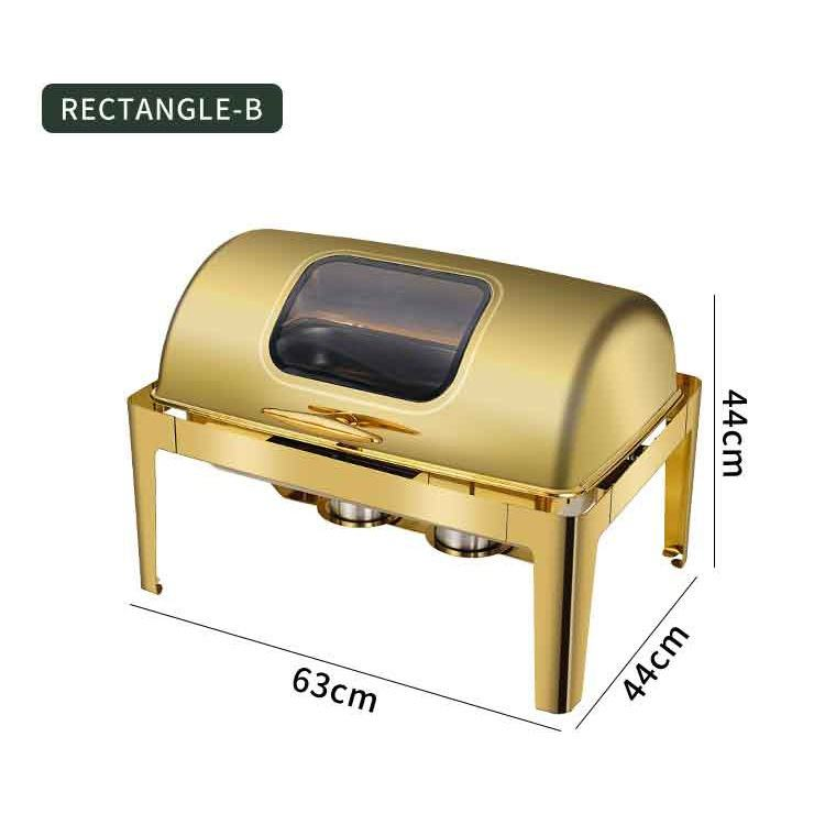Gold-Plated Stainless Steel Breakfast Furnace for Hotel Restaurant Party Flip Buffet Chafing Dish Tableware