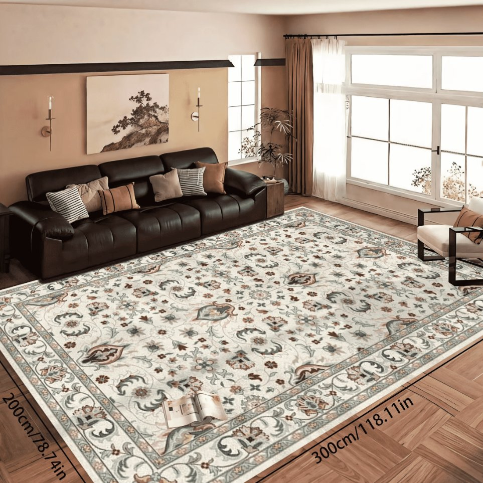 Ultra-Soft Floral Print Carpet Stain Resistant Non-Slip Backing Rugs Vintage Area Rug for Living Room Bedroom Home Office