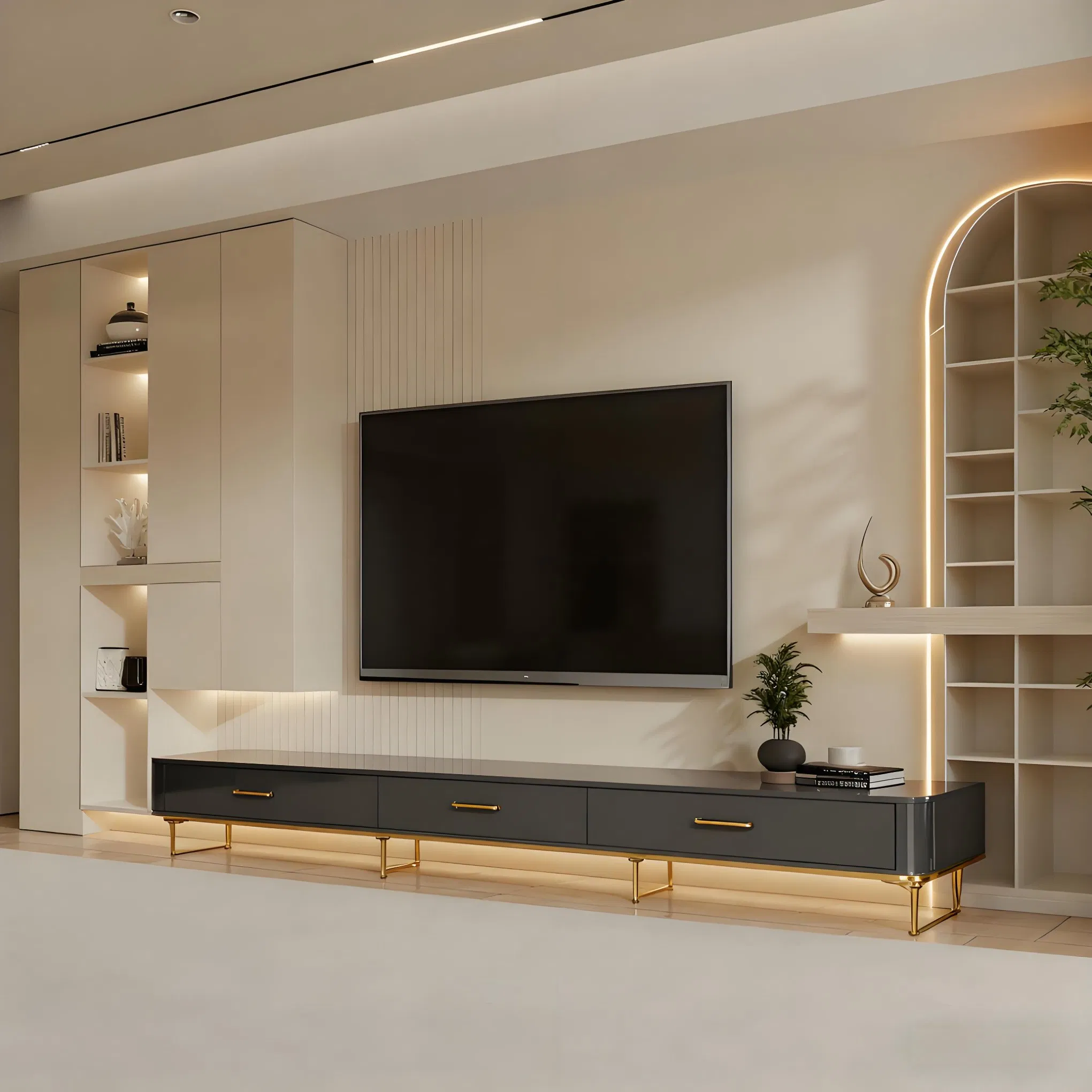 Custom Solid Wood TV Stand with Cabinet Doors