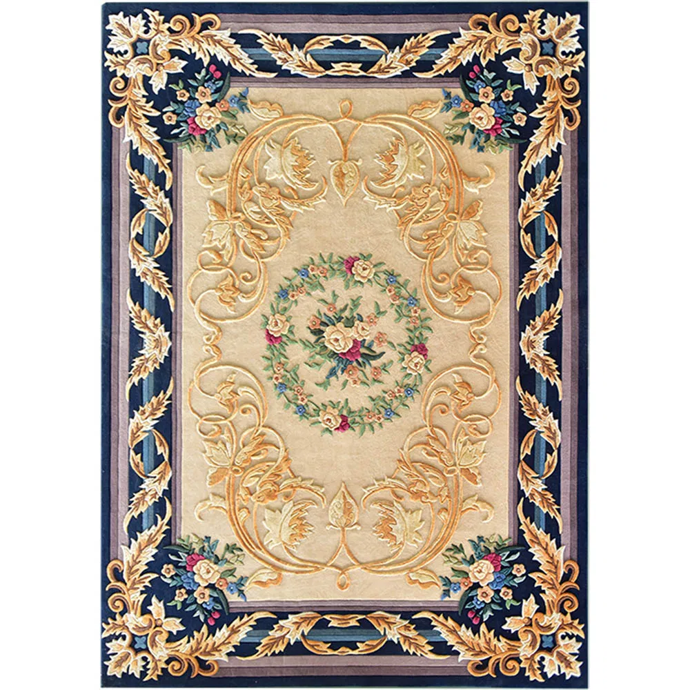 2m X 3m Gold European Style Luxury New Zealand Wool Thick Hand Tufted Carpet Rug for Home Living Room Bedroom Floor