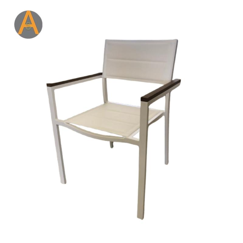 Elegant Design Outdoor Dining Chair with Supporting Wood Accent Armress All Weather, Garden Furniture Backyard