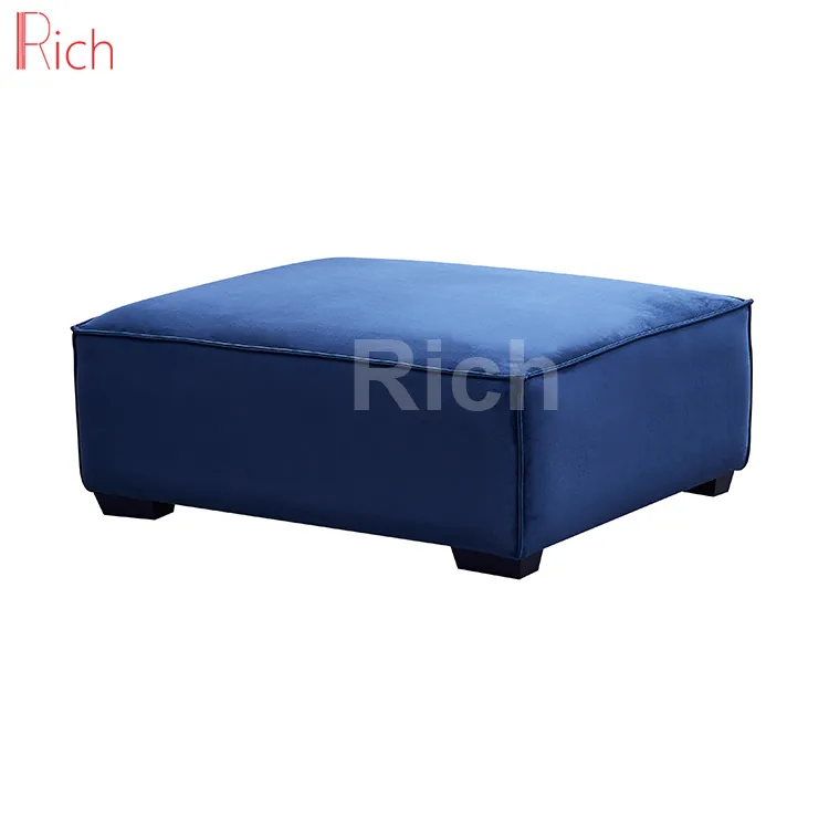 Living Room Furniture Square Sofa Footstool Blue Velvet Ottoman
