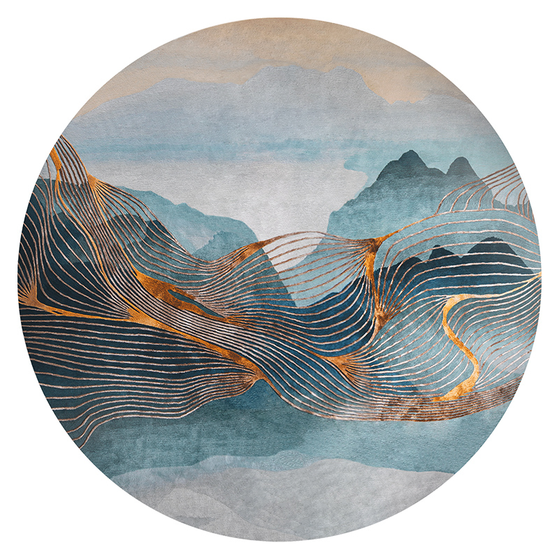 Blue Golden Round Carpet Wool Rugs Living Room Rug