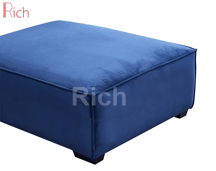 Living Room Furniture Square Sofa Footstool Blue Velvet Ottoman
