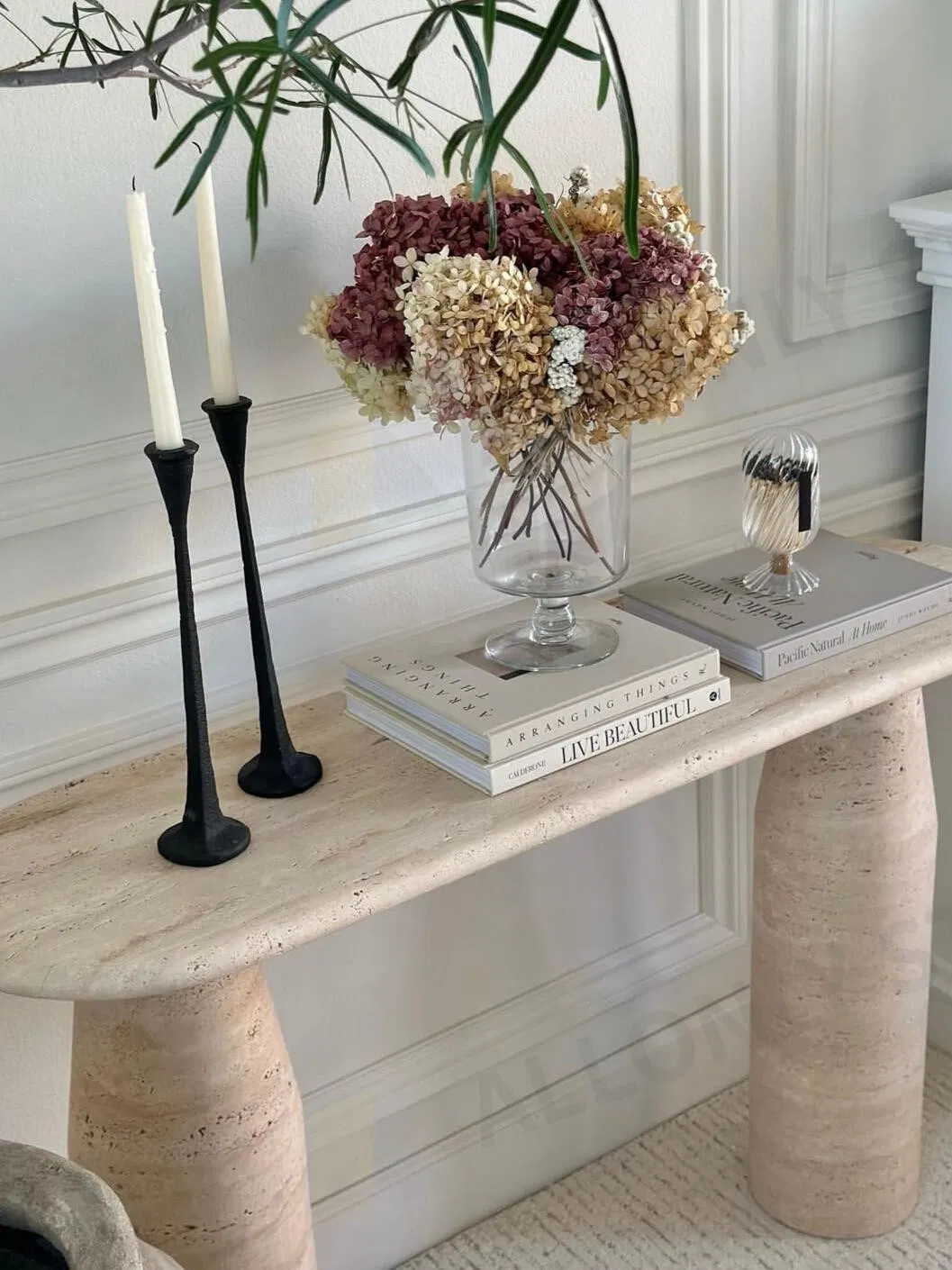 Custom Natural Travertine Table Modern Living Room Travertine Furniture Hallway Entry Table Stone Marble Console Table