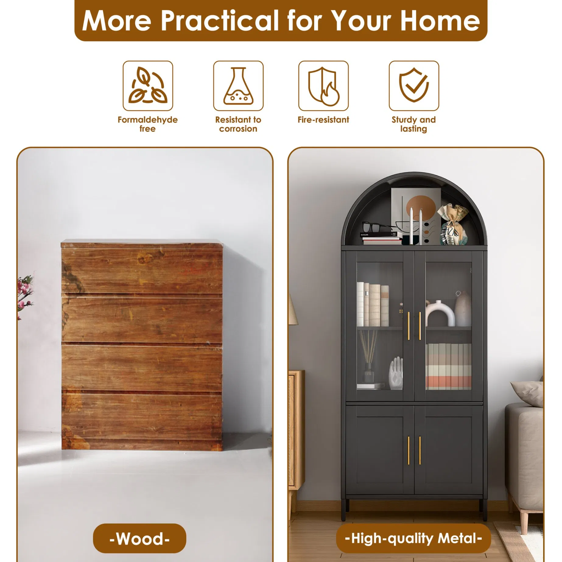 Metal Storage Cabinet Living Room Furniture Glass Double Door Cabinet Living Room Kitchen Cabinet