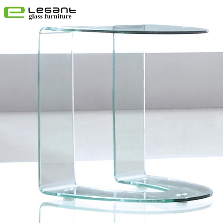 Modern Bent Glass Side Table in Clear Color