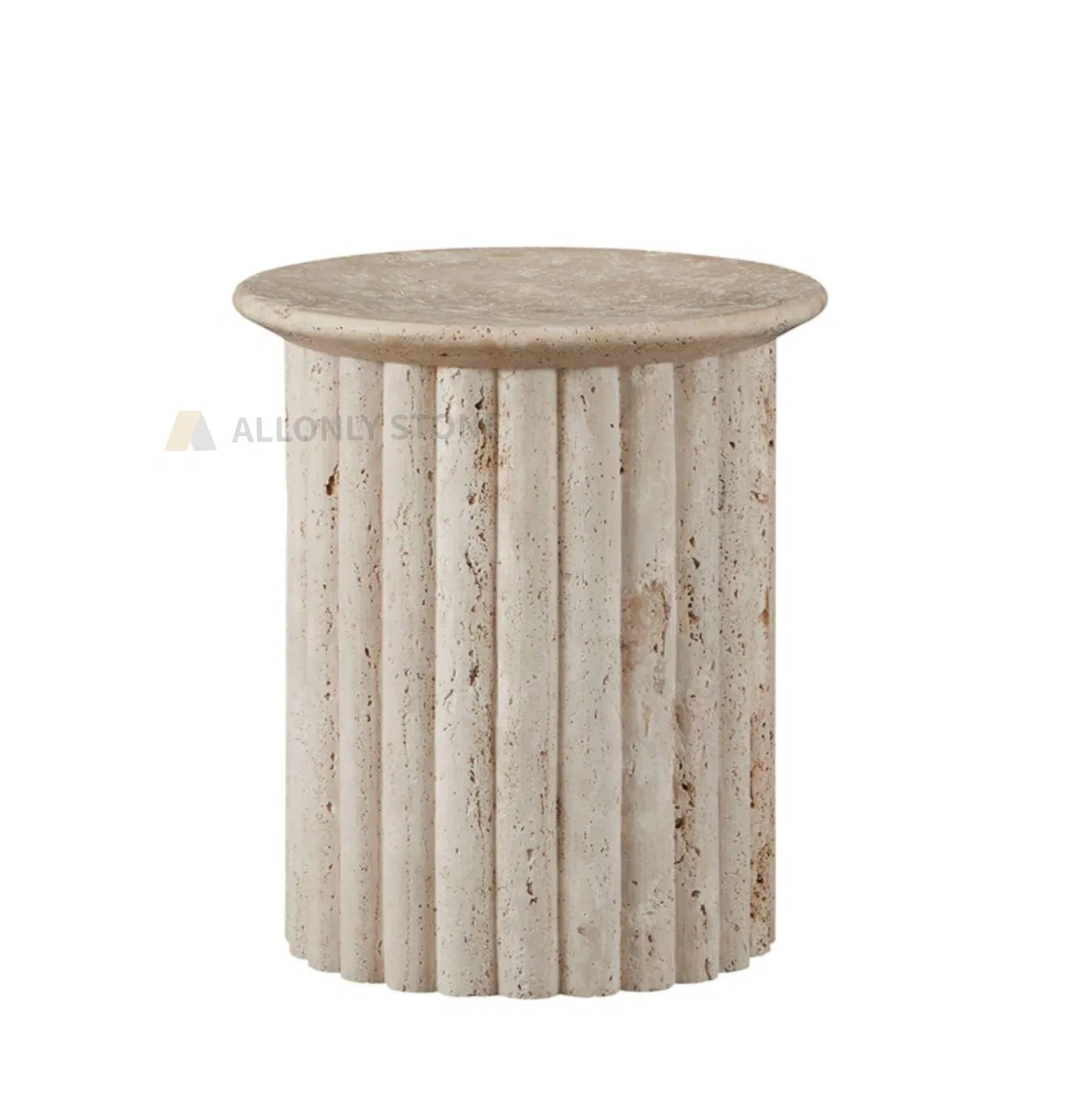Natural Marble Side Table Stone Tea Table Home Decor Furniture Italian Round Center Table Travertine Coffee Table Fluted Travertine Side Table