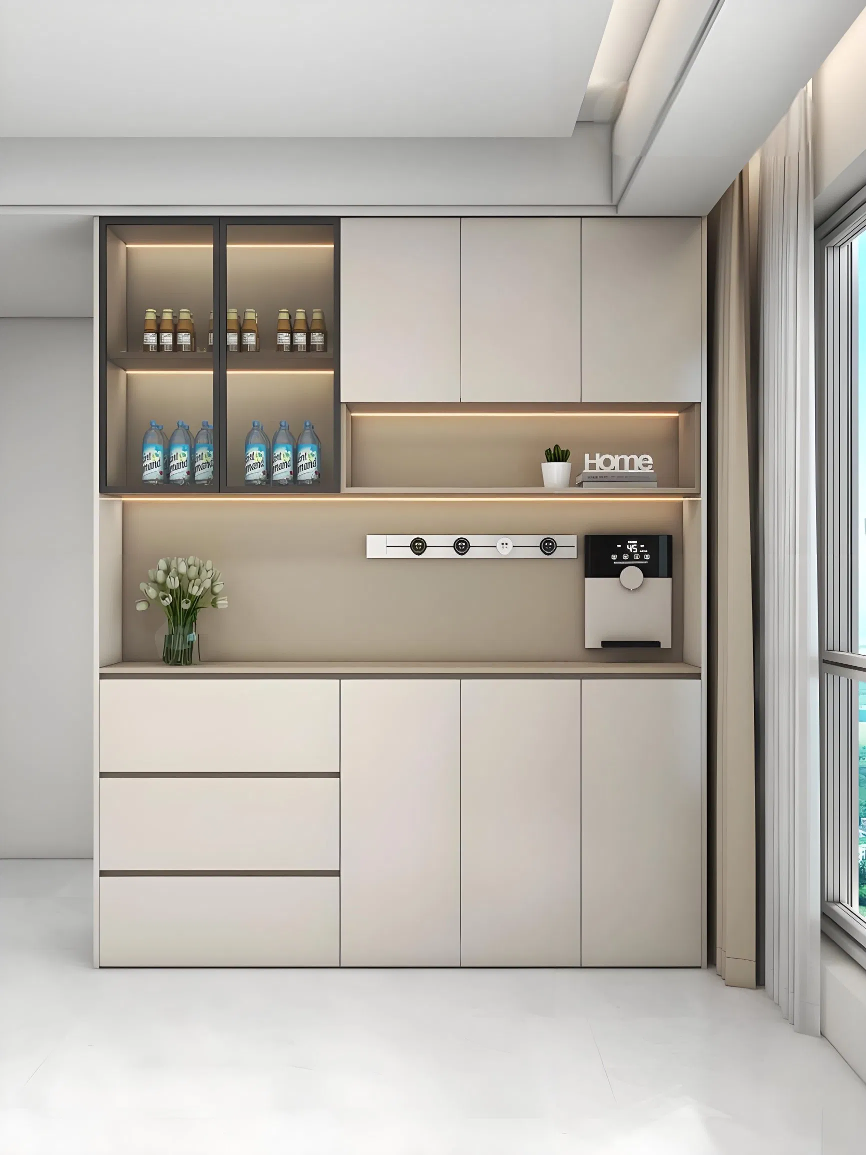 Modern Plywood Dining Buffet with Stylish Glass Door Design