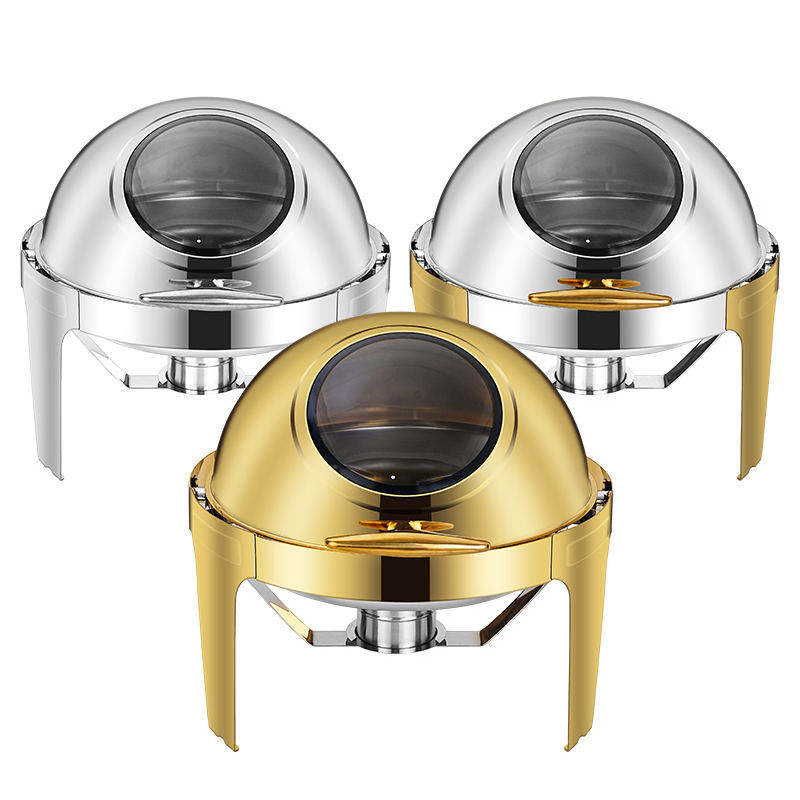 Gold-Plated Stainless Steel Breakfast Furnace for Hotel Restaurant Party Flip Buffet Chafing Dish Tableware
