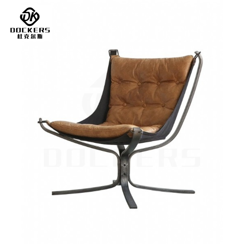 Modern Elegant Vintage Style Brown Foshan Home Hotel Living Room Study Room Metal Frame Legs with Soft Goose Down Upholstery Leisure Lounge Leather Accent Chair