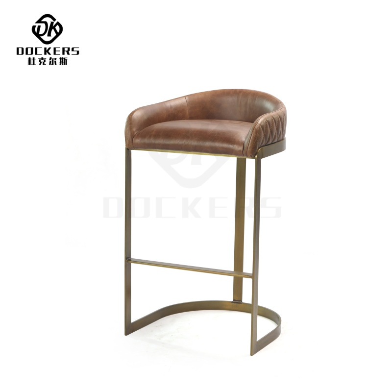Contemporary European Hotel Barstool with Bronze Metal Frame