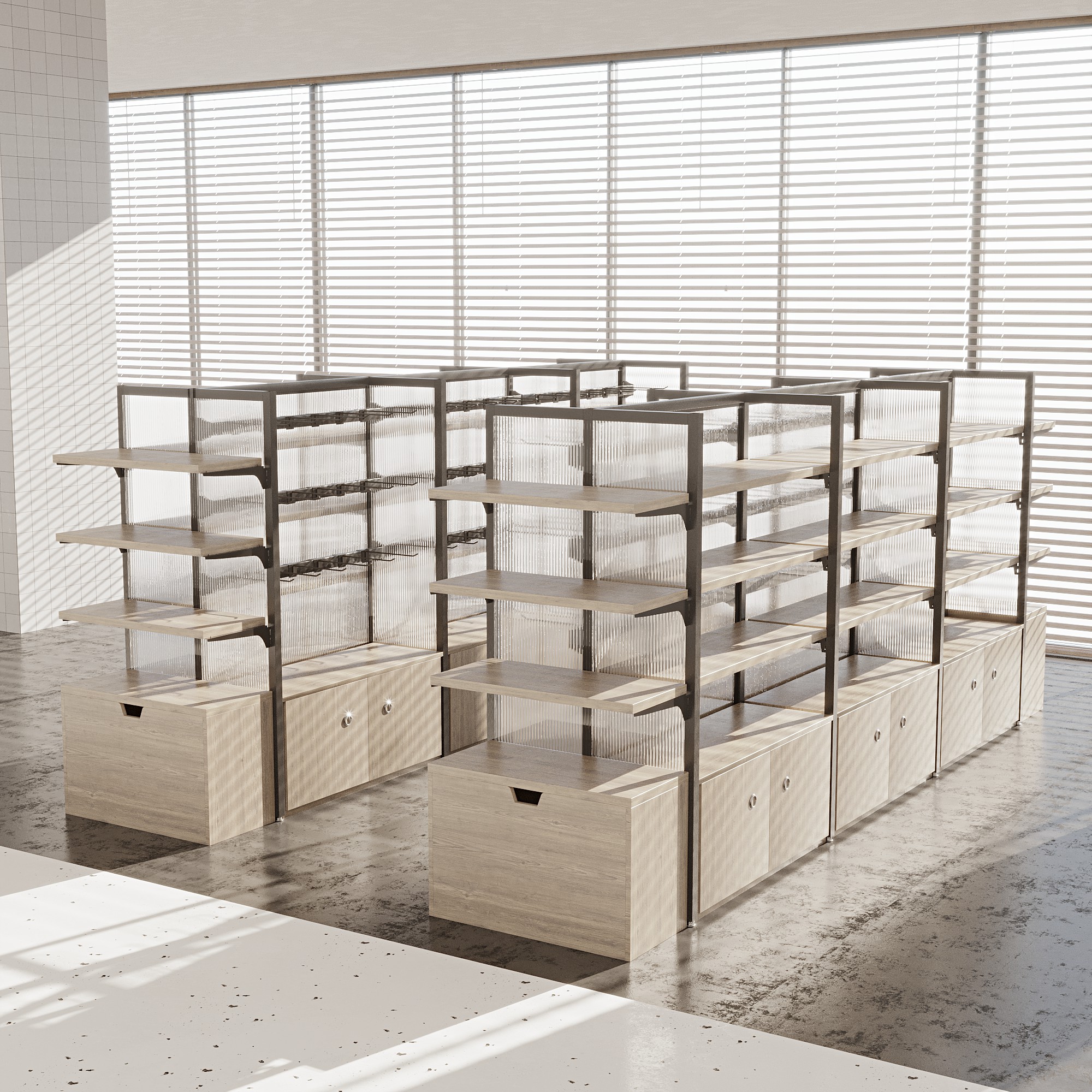 Bookstore Stationery Store Shelves Steel and Wood Living Hall Product Shelves