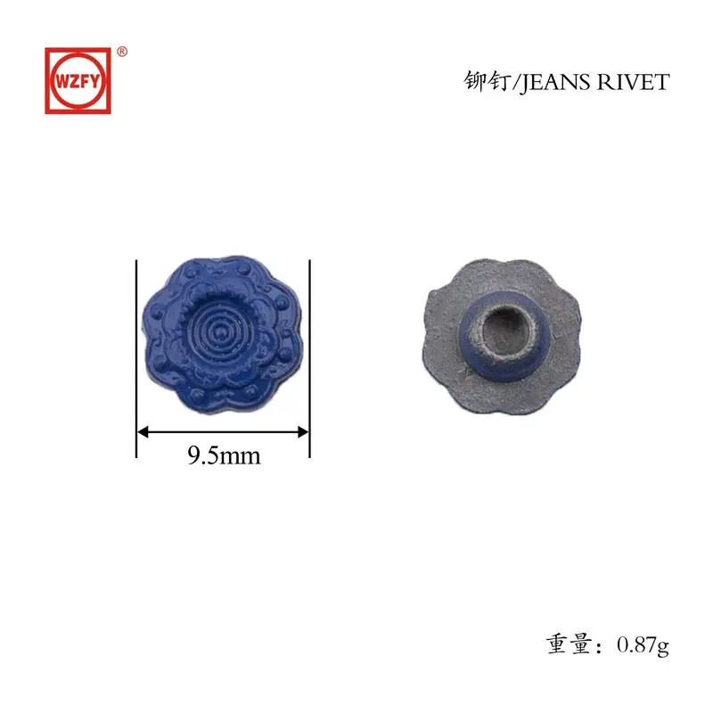9.5 Zinc Alloy Patterned Rivets (Blue Flower)
