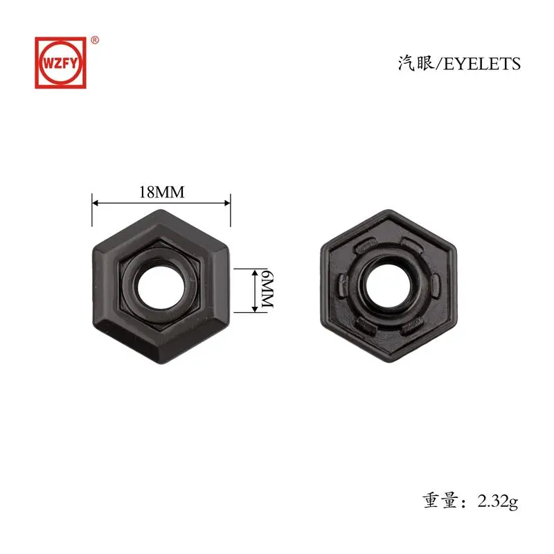Inner 6, outer 18 zinc alloy hexagonal steam eyelet 2