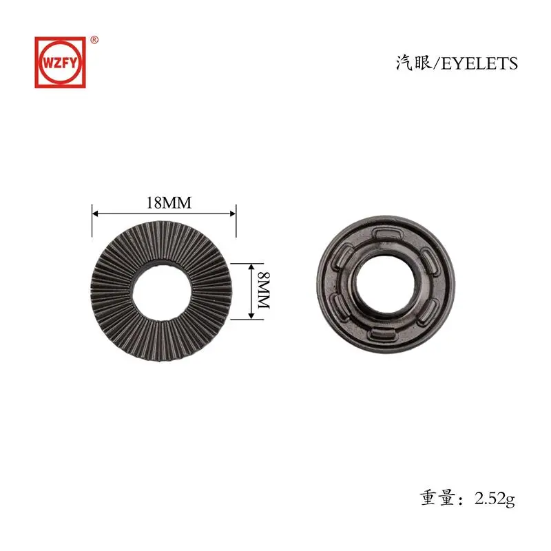 Inner 8 and outer 18 zinc alloy patterned eyelets