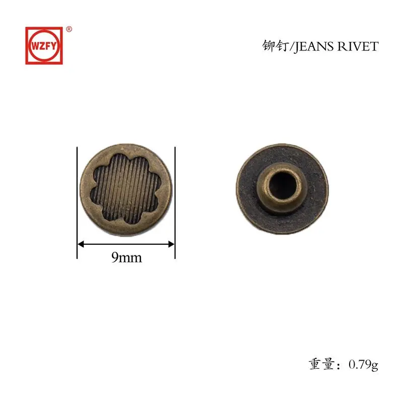 9 Zinc alloy patterned rivets (flower-shaped)