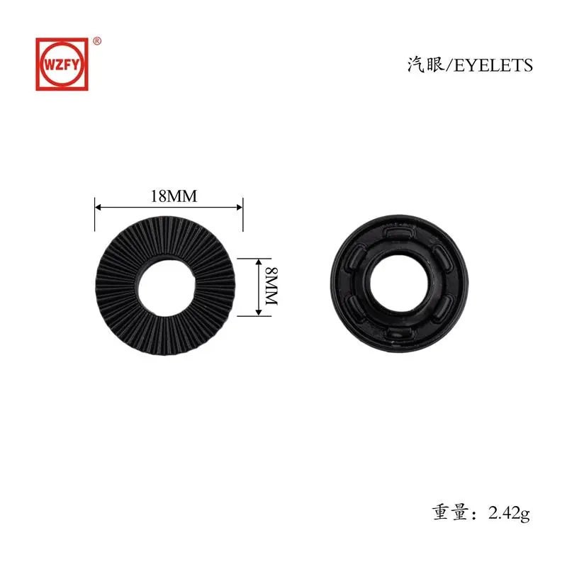 Inner 8mm, outer 18mm zinc alloy patterned eyelet (black)