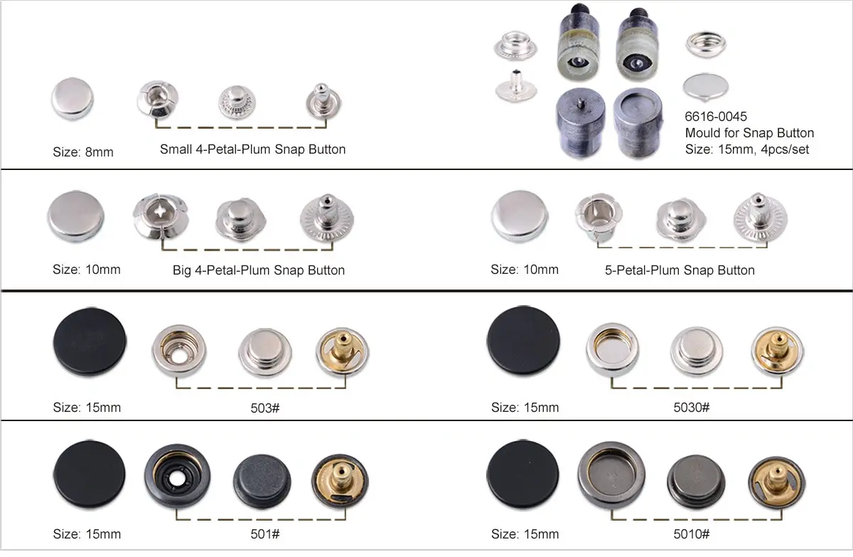 Special design variant of metal snap button structure.