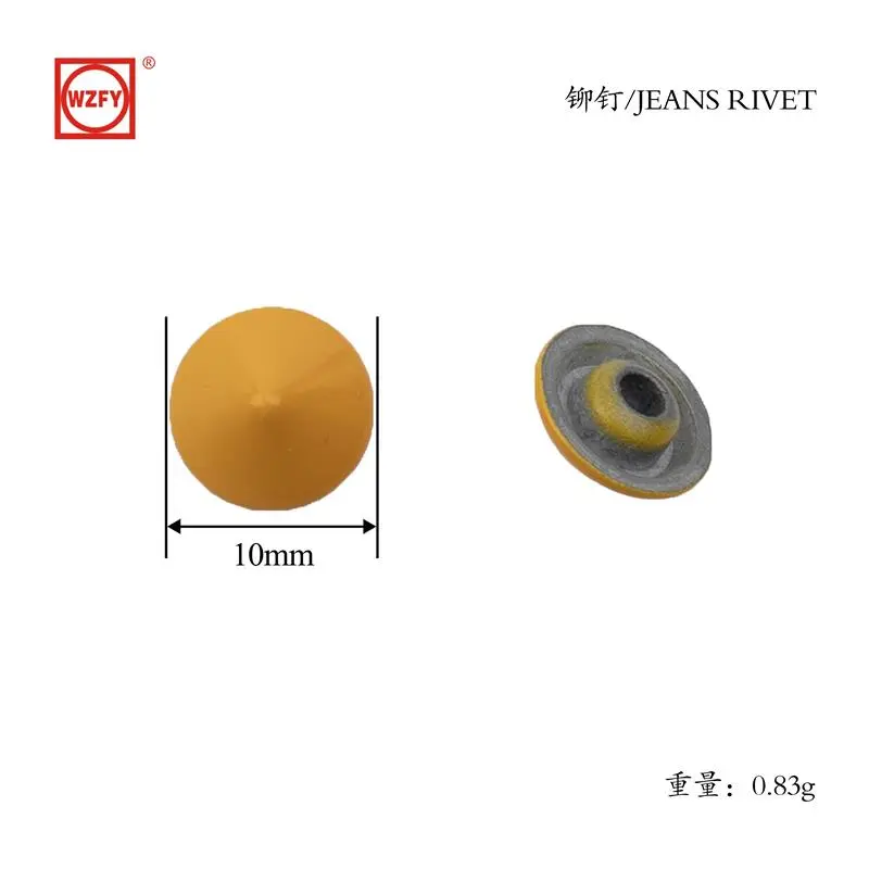 10 Zinc alloy tapered rivets (yellow)