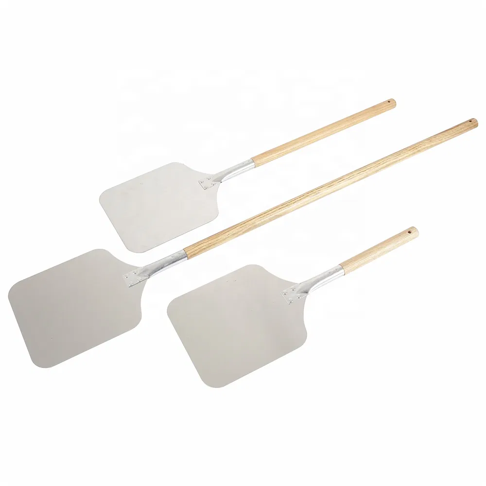 Pala de pizza de aluminio redonda premium con mango de madera ergonómico