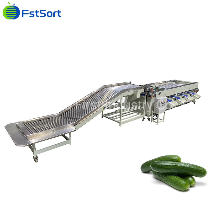 Máquina de clasificación de pepinos de gran capacidad Fstsort, máquina de procesamiento de pepinos, equipo de clasificación, máquina de dimensionamiento de frutas y verduras, clasificación de rodillos en seis niveles