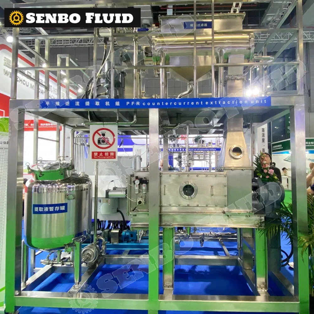 Extractor continuo de sólidos y líquidos por contracorriente de flujo plug GMP