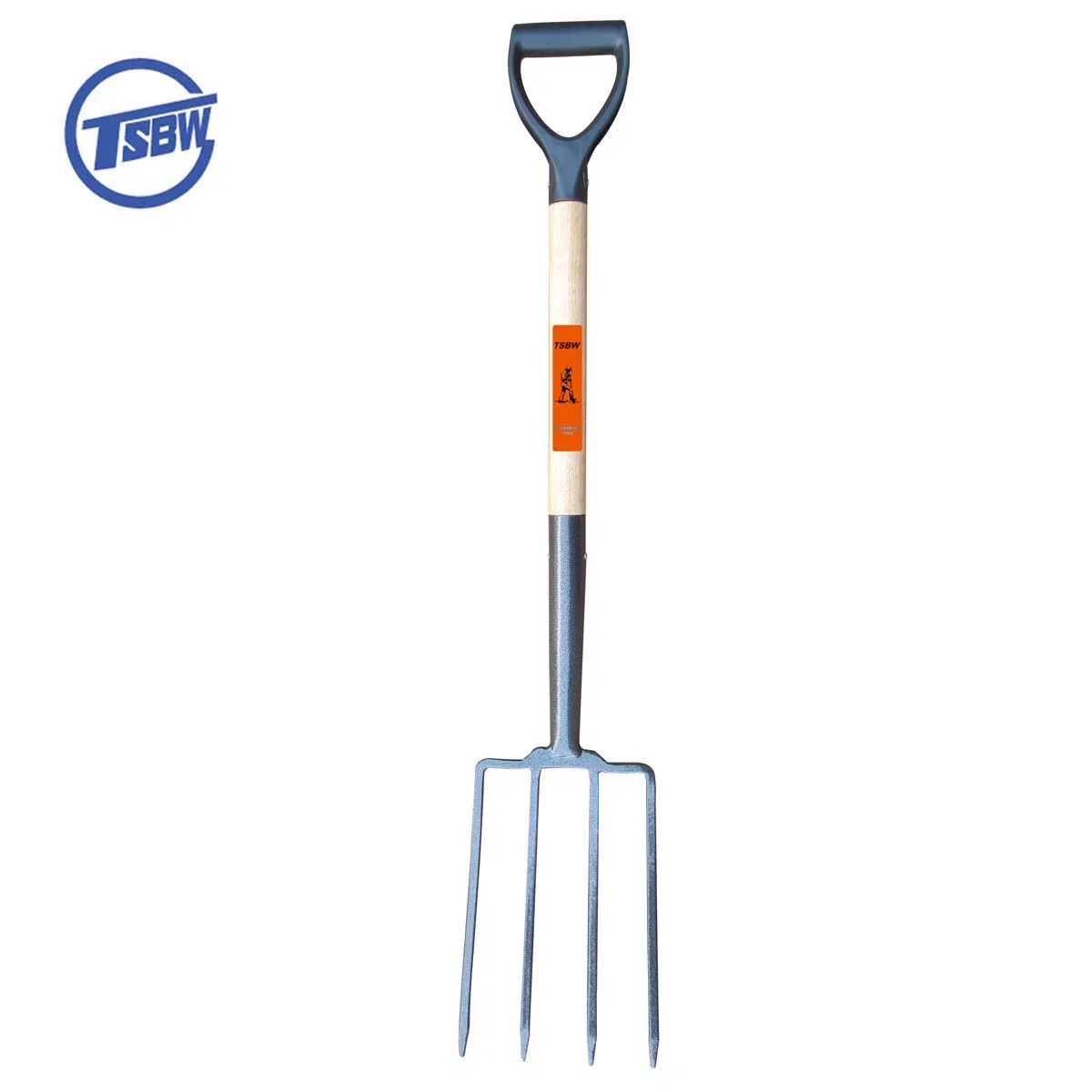 F107 Horquilla de Jardín de Acero con Mango de Madera Corto para Agricultura y Cultivo