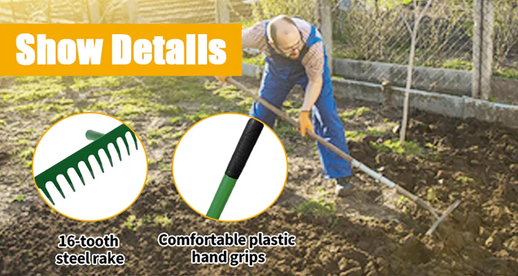 Venta Caliente Herramientas de Mano de Metal Personalizadas para Jardín Rastrillo de Hojas