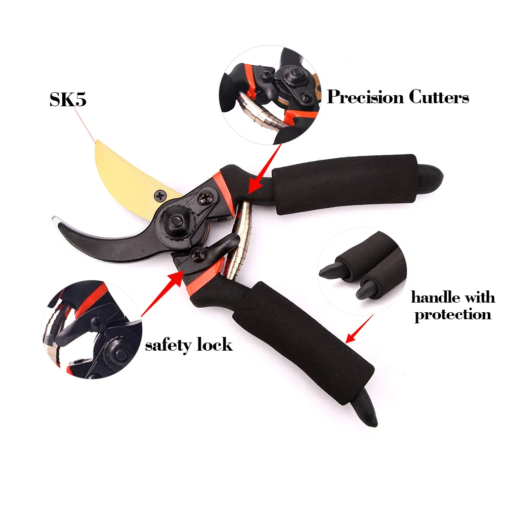 Tijeras de podar de acero Sk5 premium - Resistencia industrial, a prueba de óxido, mangos curvados ergonómicos para un mejor agarre