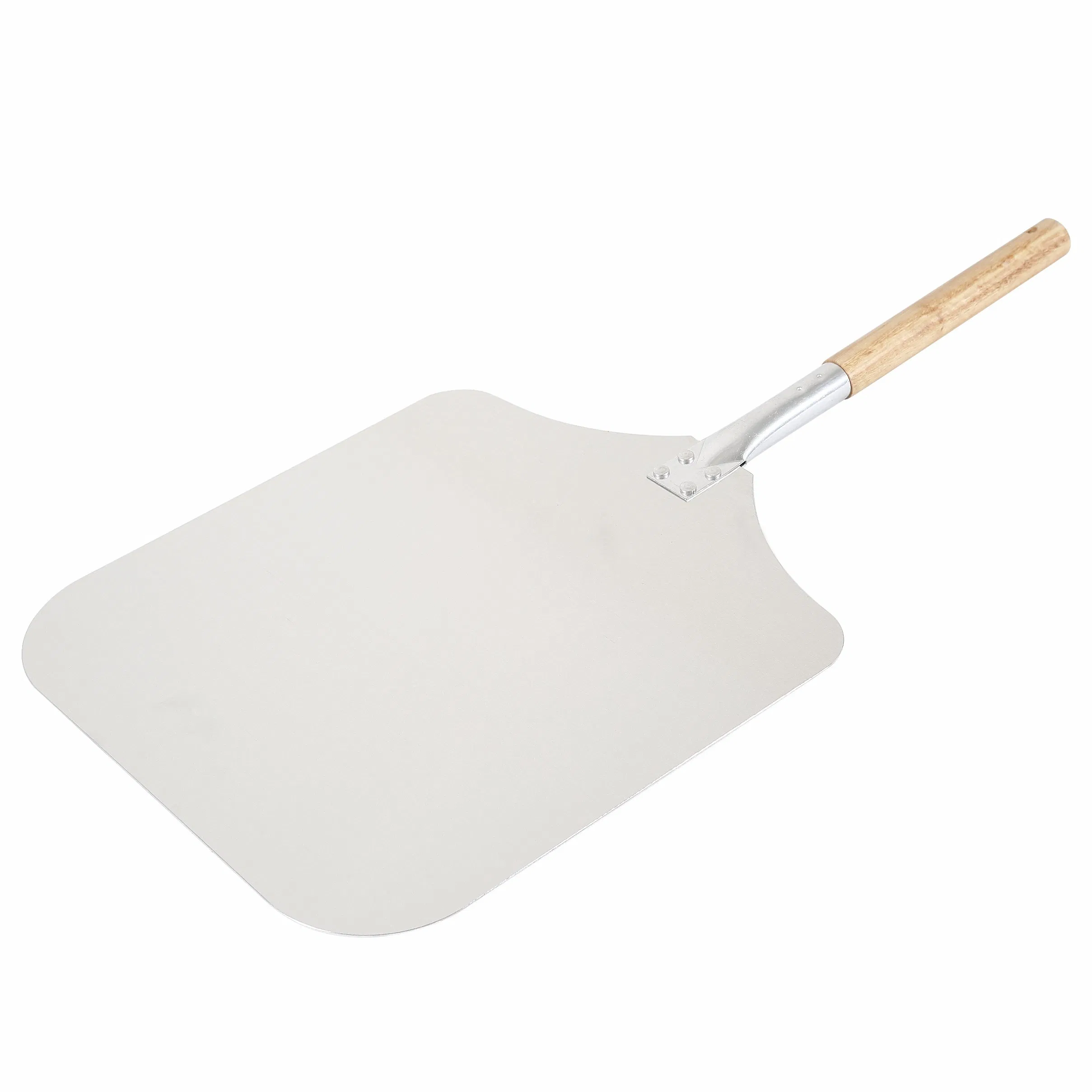 Pala de pizza de aluminio premium con mango de madera para hornear en el horno