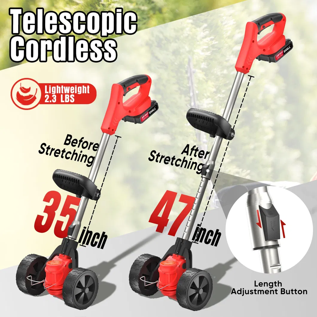 24V Desmalezadora Inalámbrica 3-in-1 Desmalezadora Eléctrica, Cortadora de Césped con Cuchillas y Rueda, con Mango Telescópico