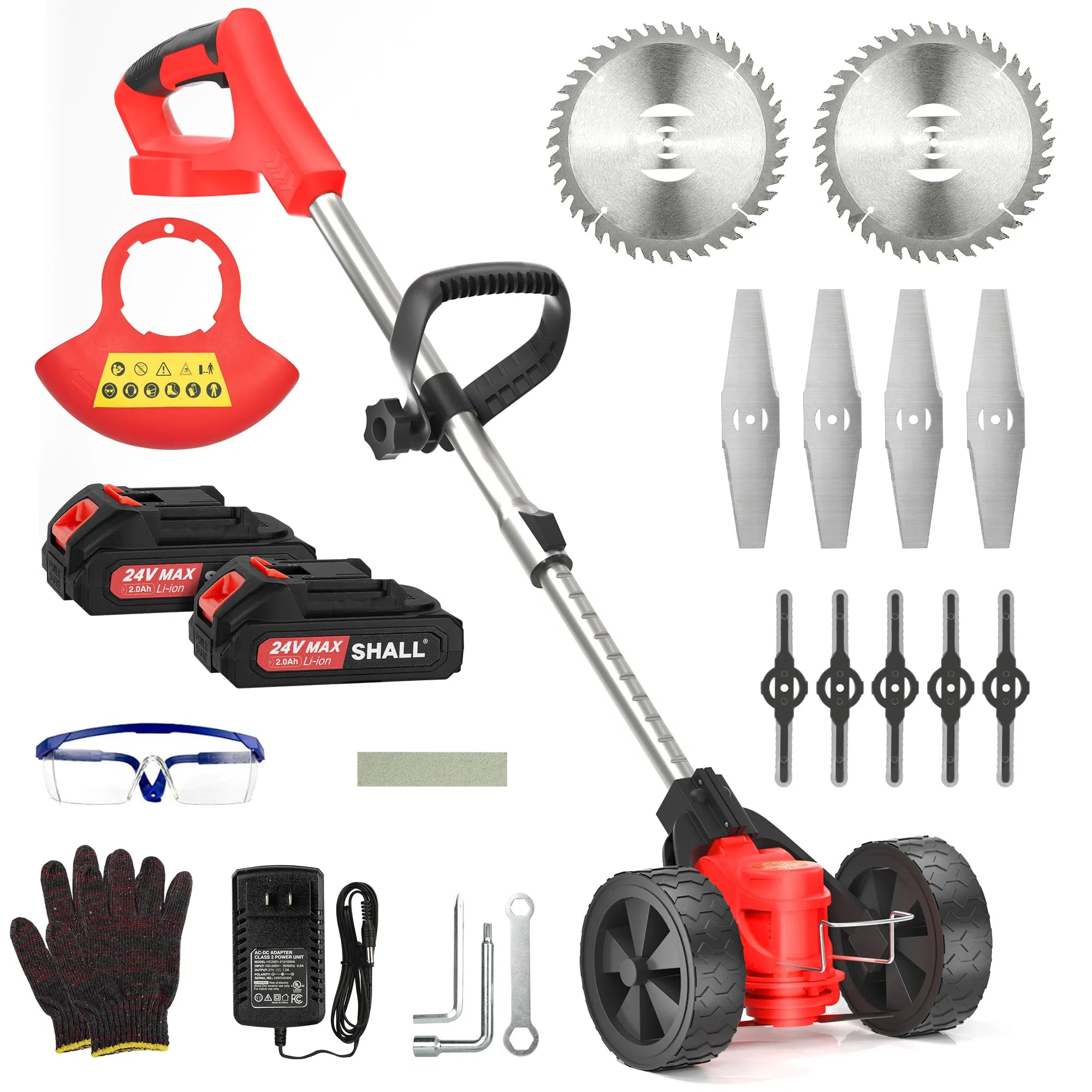 24V Desmalezadora Inalámbrica 3-in-1 Desmalezadora Eléctrica, Cortadora de Césped con Cuchillas y Rueda, con Mango Telescópico