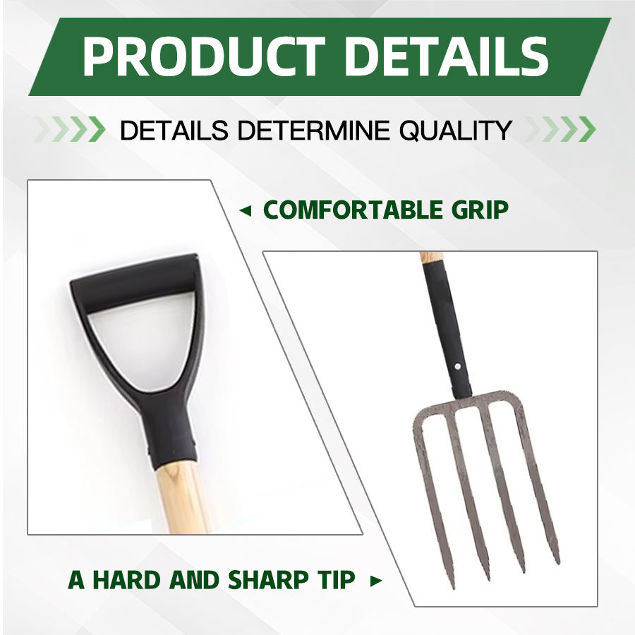 Serie de Horquilla de Jardín de Acero Premium con Mango de Madera Ergonómico para Cavado Agrícola