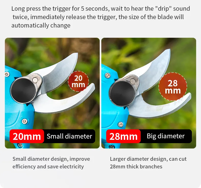 Podadora Eléctrica Suca Profesional 25mm Tijera Eléctrica para Poda de Frutas Podadora Eléctrica de Bypass Puede Ser Equipado con Barra de Extensión