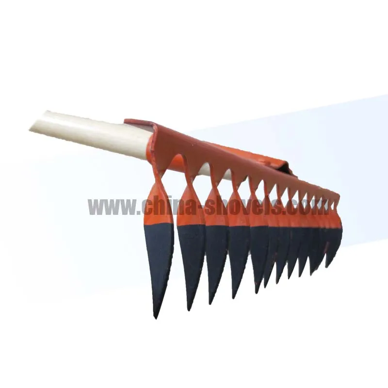 Herramienta de mano para jardinería, pala, rastrillo de dientes en espiral de acero al carbono para hojas y césped