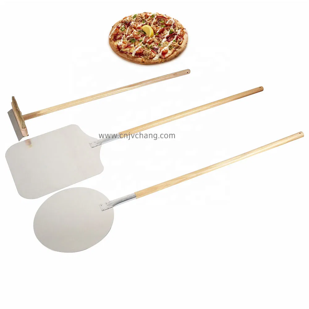 Pala de pizza de aluminio redonda premium con mango de madera ergonómico
