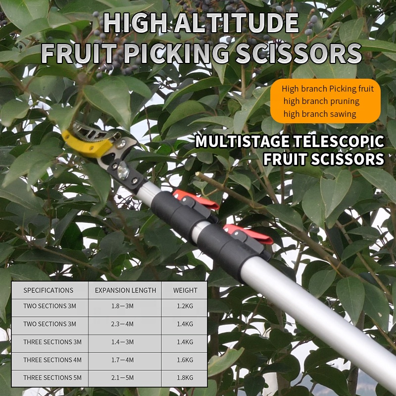 Cortador de ramas telescópico con mango extensible, 3.67-5.45 FT, cortador de ramas de largo alcance, recolector de frutas con cabeza de cuchilla giratoria