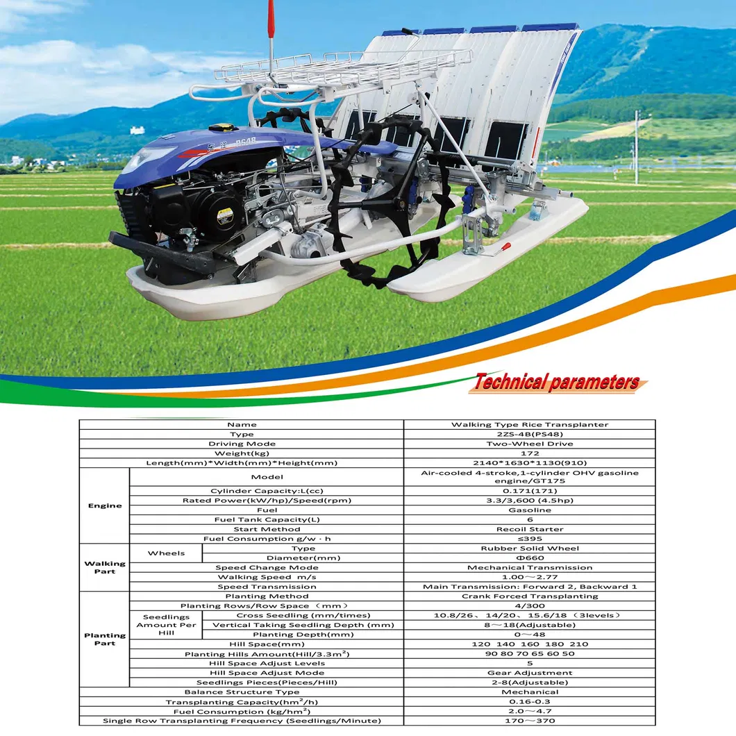 Gran Calidad 2.4 Kw Diesel 6 Filas Eficiente Transplantador de Arroz Manual