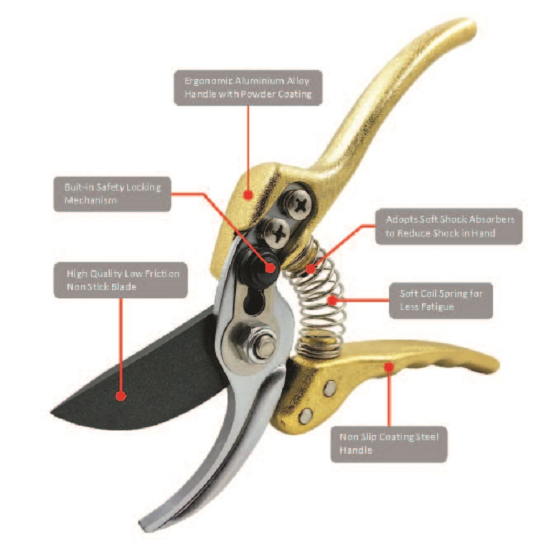 Tijeras de podar doradas, tijeras de jardín, secateurs florales de jardín, tijeras de podar