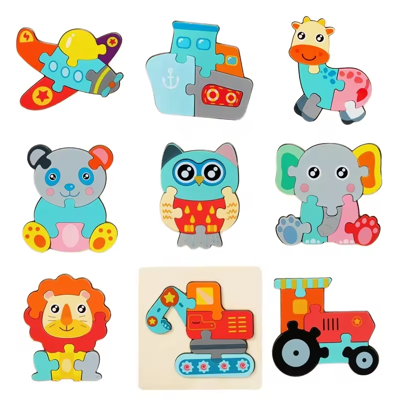 New Arrival Wooden Children 3d Cartoon Animal Diy Jigsaw Puzzle Educational Intelligence Exercises Toys For Toddler