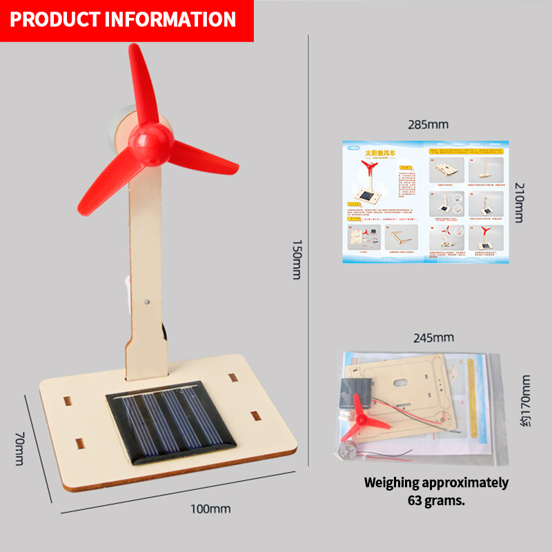 Custom Stem Wooden Solar Fan Puzzle Set Physics Science Experiment Kit Mini Solar Power Windmill Toys for Kids Educational
