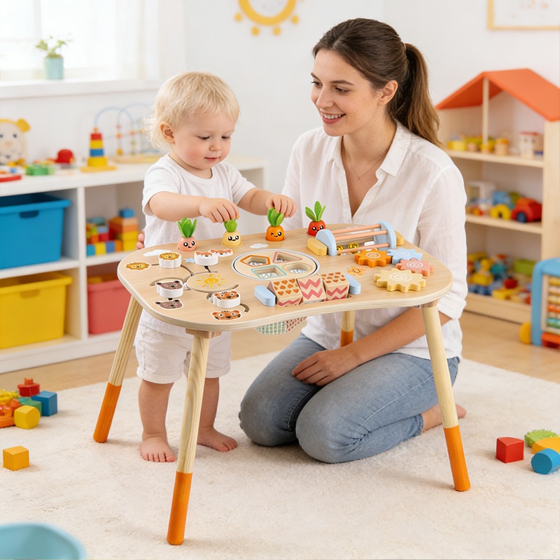 . New Wooden Montessori Multifunctional Busy Board Play Montessori Toddlers Hand-eye Coordination Educational Table Toys