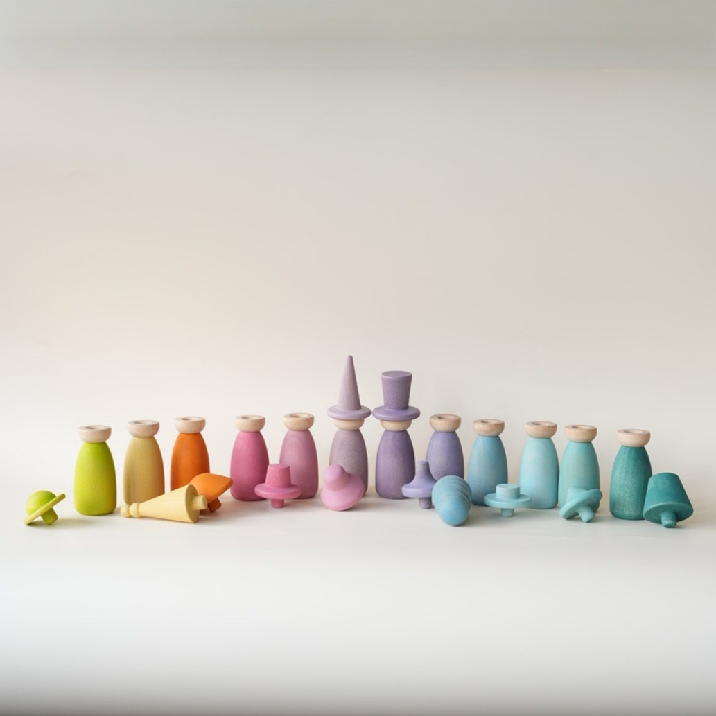 Montessori Educational Wooden Toy Rainbow Hat-Changer Peg Dolls Children Role Play Game Color Matching Stacking for Kid Boy Gril