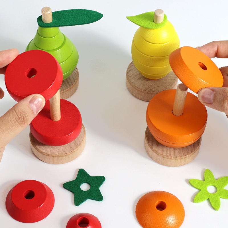 Montessori Early Education Wooden Fruit Stacking Toy Simulation Shape Toddlers Babies Cognitive Fun Educational Set Boxed