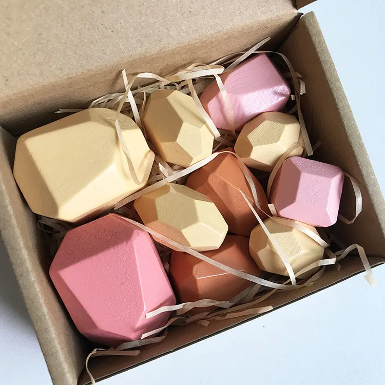 Customized Rainbow Sorting Building Blocks Kids Stacking Rocks Balancing Wooden Stone Toys