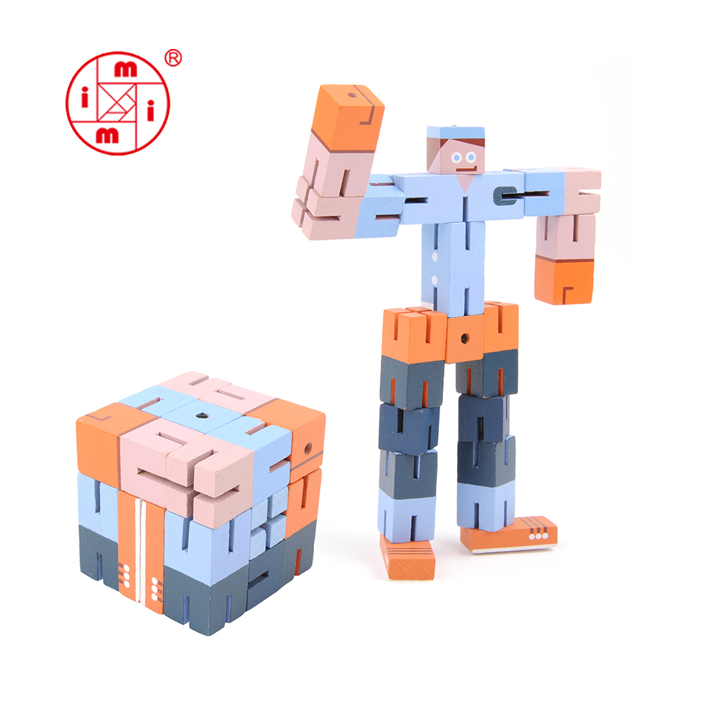Intellectual Development Stacking Puzzle Creative Games 3D Wood Foldable Magic Cube Toys Robot Puzzle